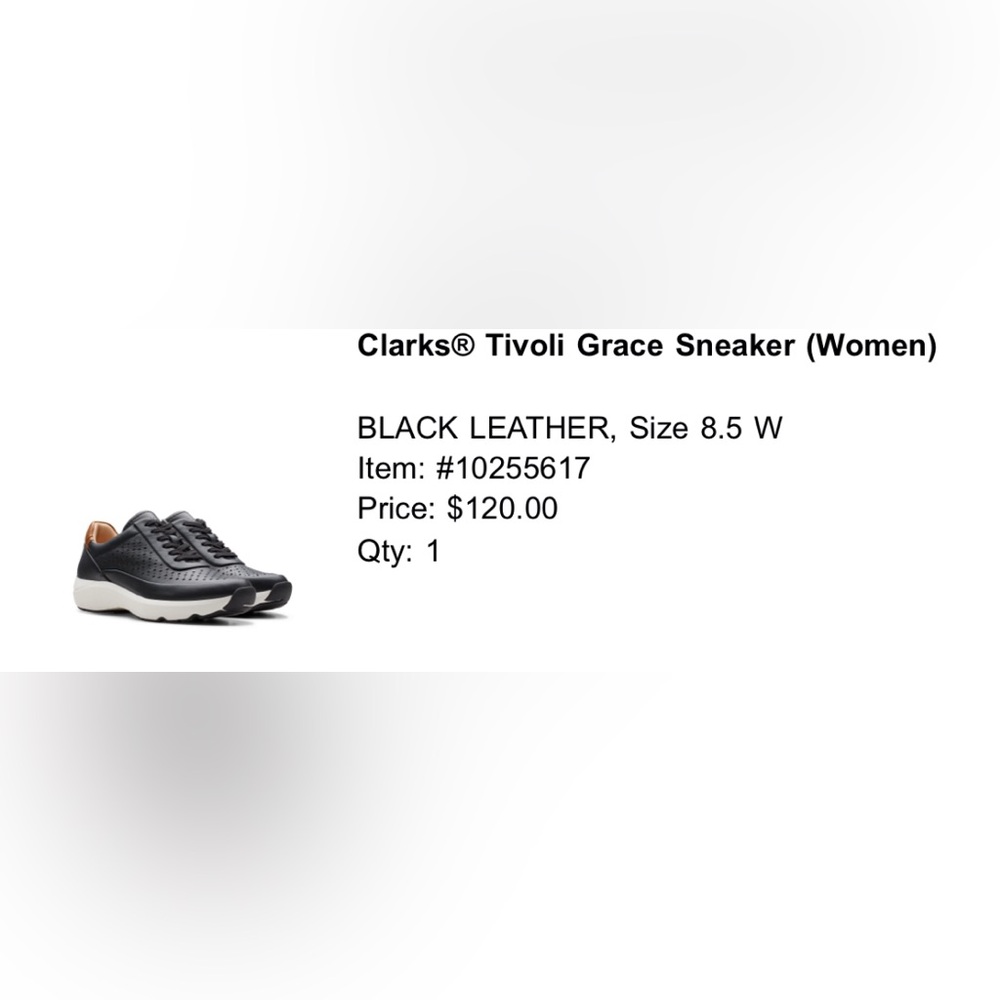 Clarks Tivoli Grace Black Leather Sneakers, excellent condition. 8.5W